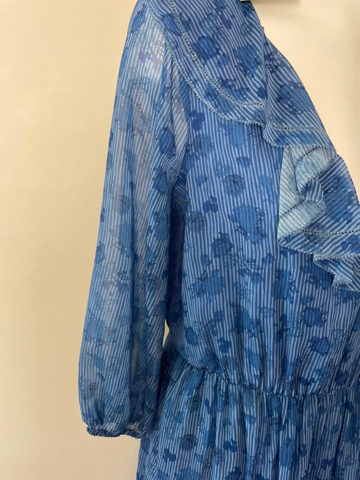 Tommy Hilfiger Women's Frill Neck Printed Maxi Dress - UK 12 - Blue - RRP £230