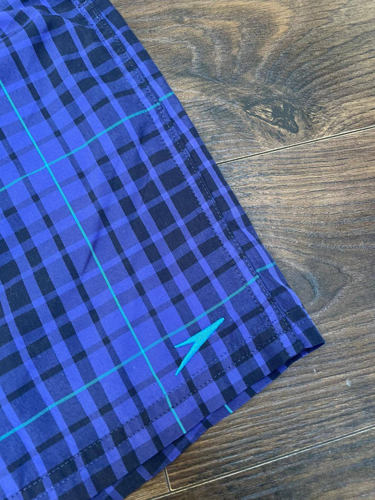 Speedo Men's Swim/Casual Check Pattern Shorts - L/Large - Blue