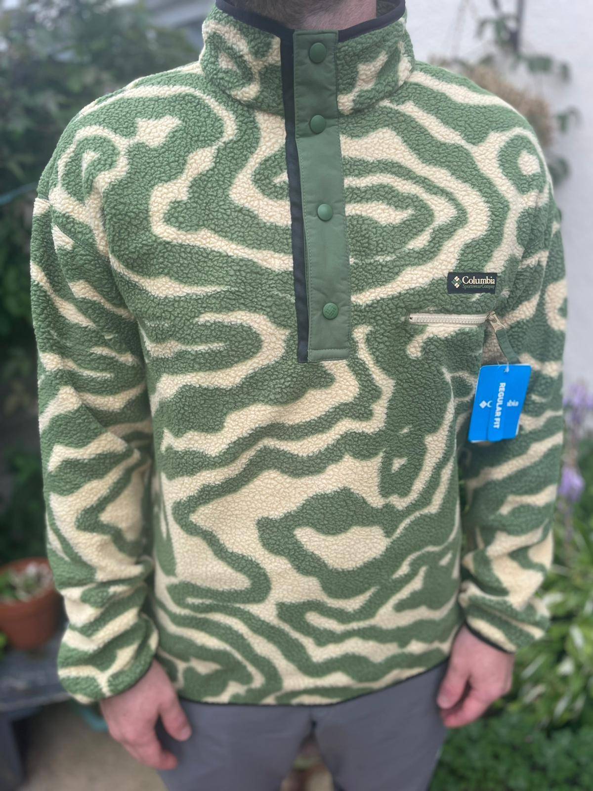 Columbia Men's Pullover Snap Button Pattern Fleece Jumper - L/Large