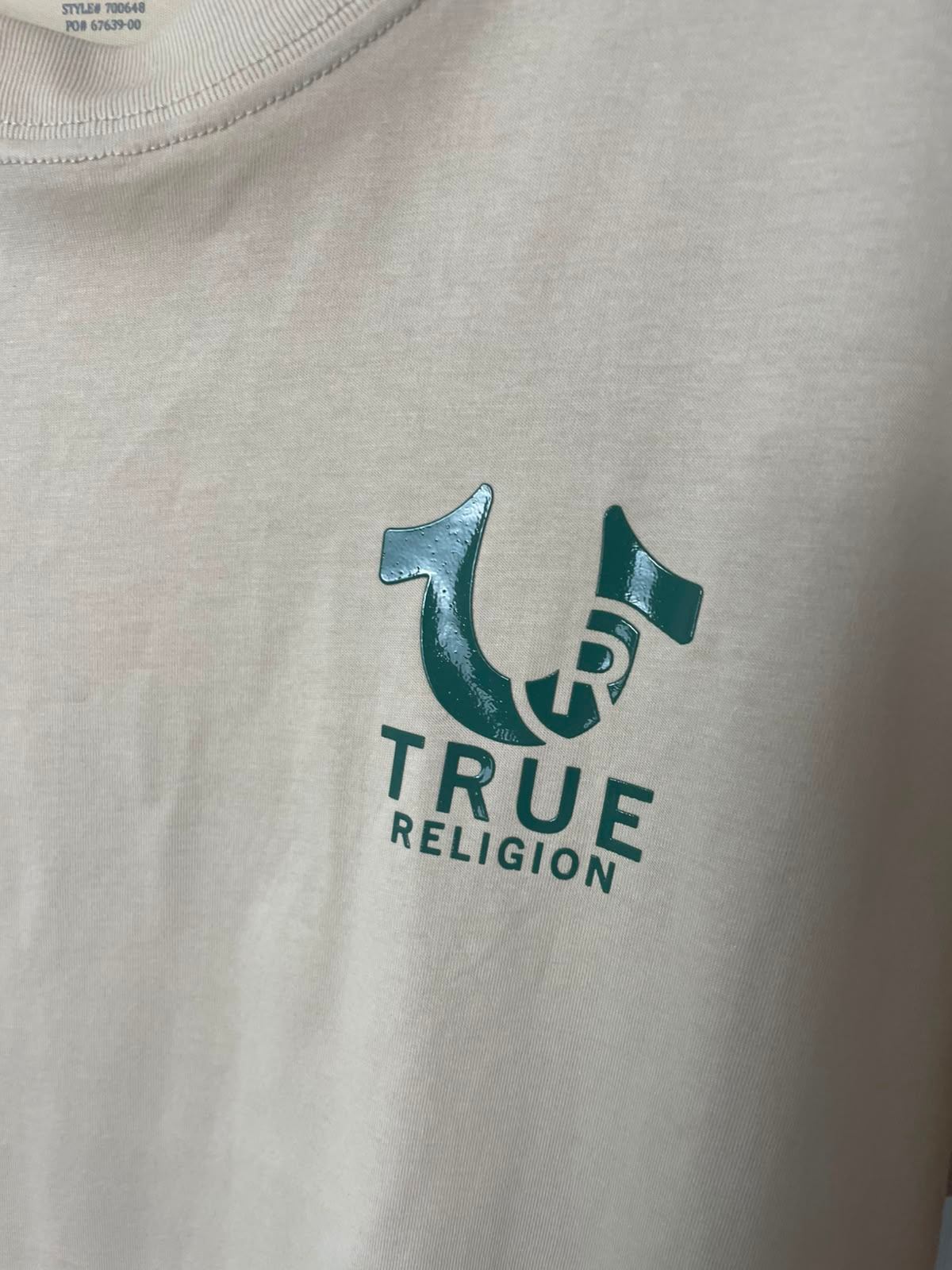 True Religion Men's Big Back Graphic Short Sleeve Tee/Top/T-Shirt  L/Large Beige