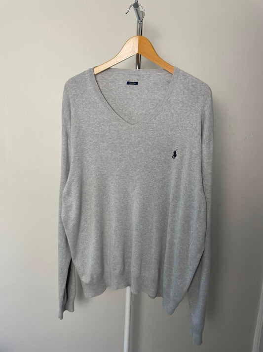 Ralph Lauren Pima Cotton V Neck Pullover Sweater/Jumper - XXL/2XL - Grey
