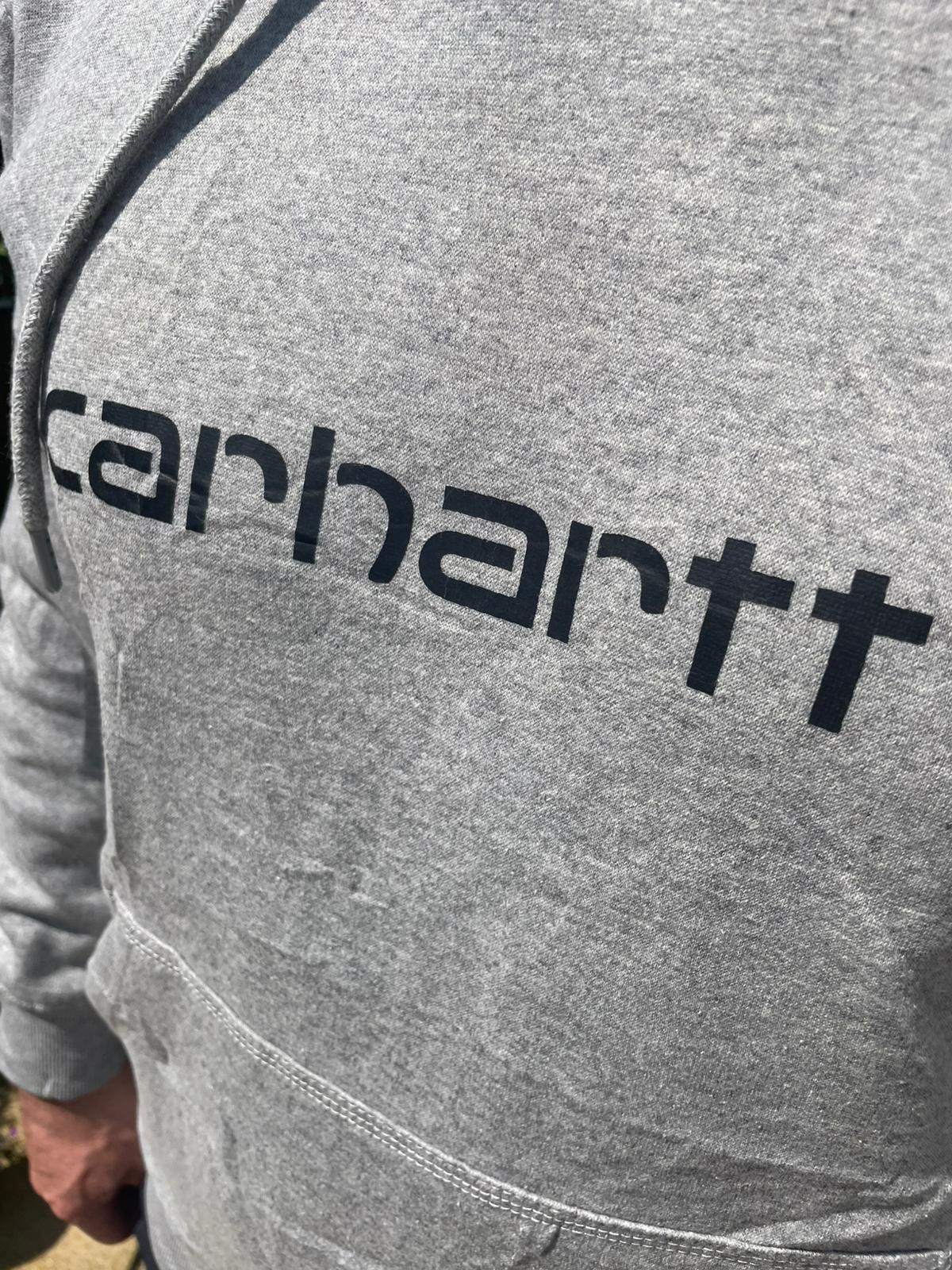 Carharrt Men's Mid Weight Pullover Big Spellout Hoodie - M/Medium - Grey