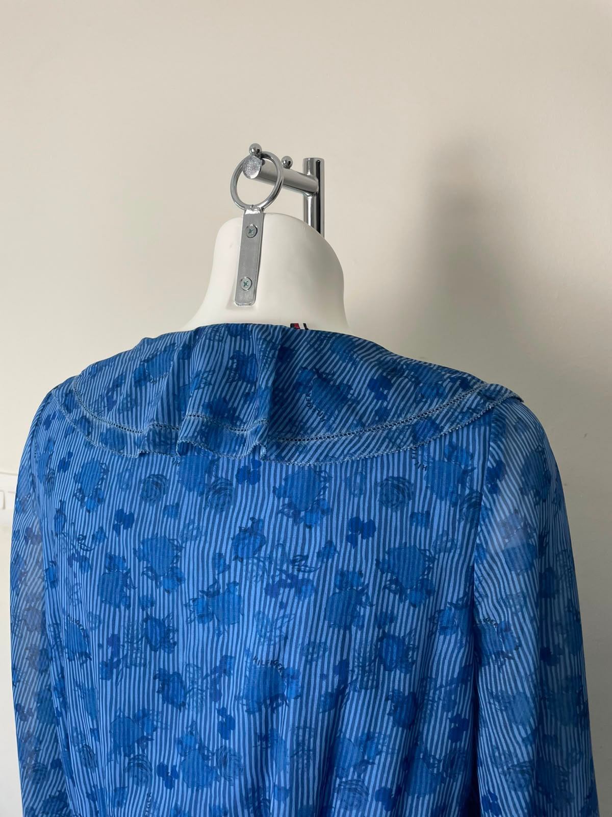 Tommy Hilfiger Women's Frill Neck Printed Maxi Dress - UK 12 - Blue - RRP £230