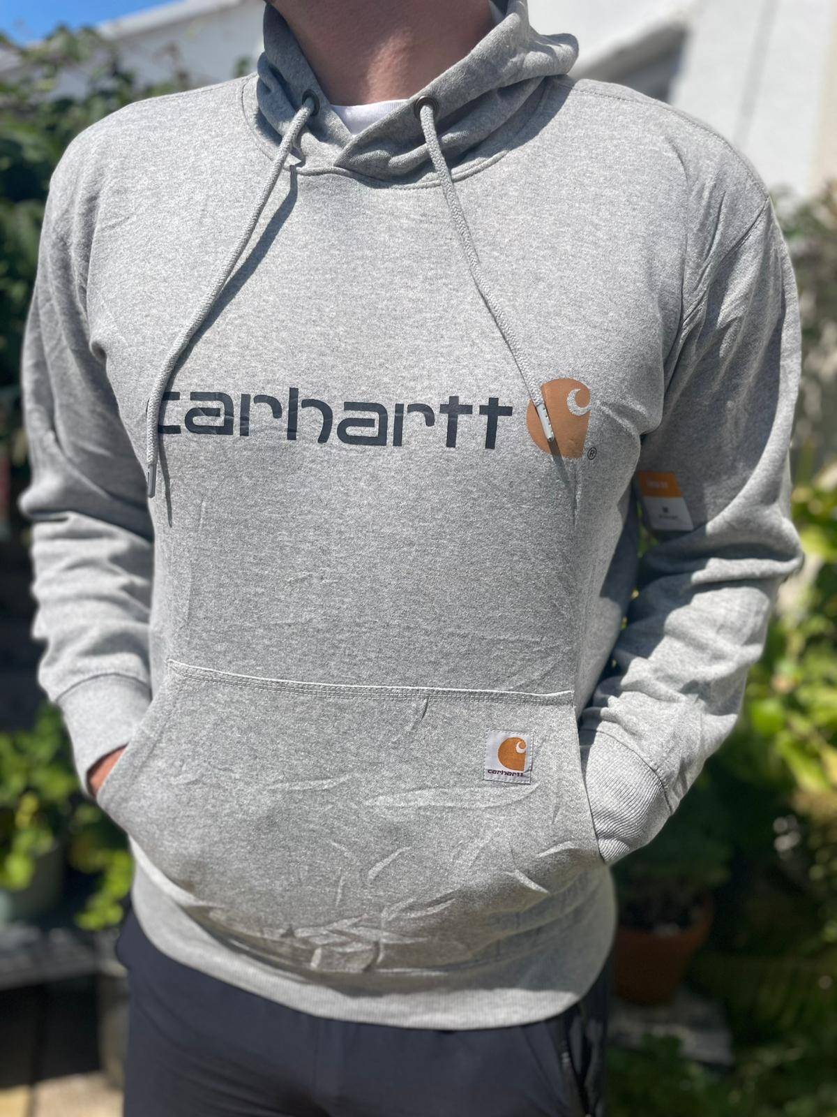Carharrt Men's Mid Weight Pullover Big Spellout Hoodie - M/Medium - Grey