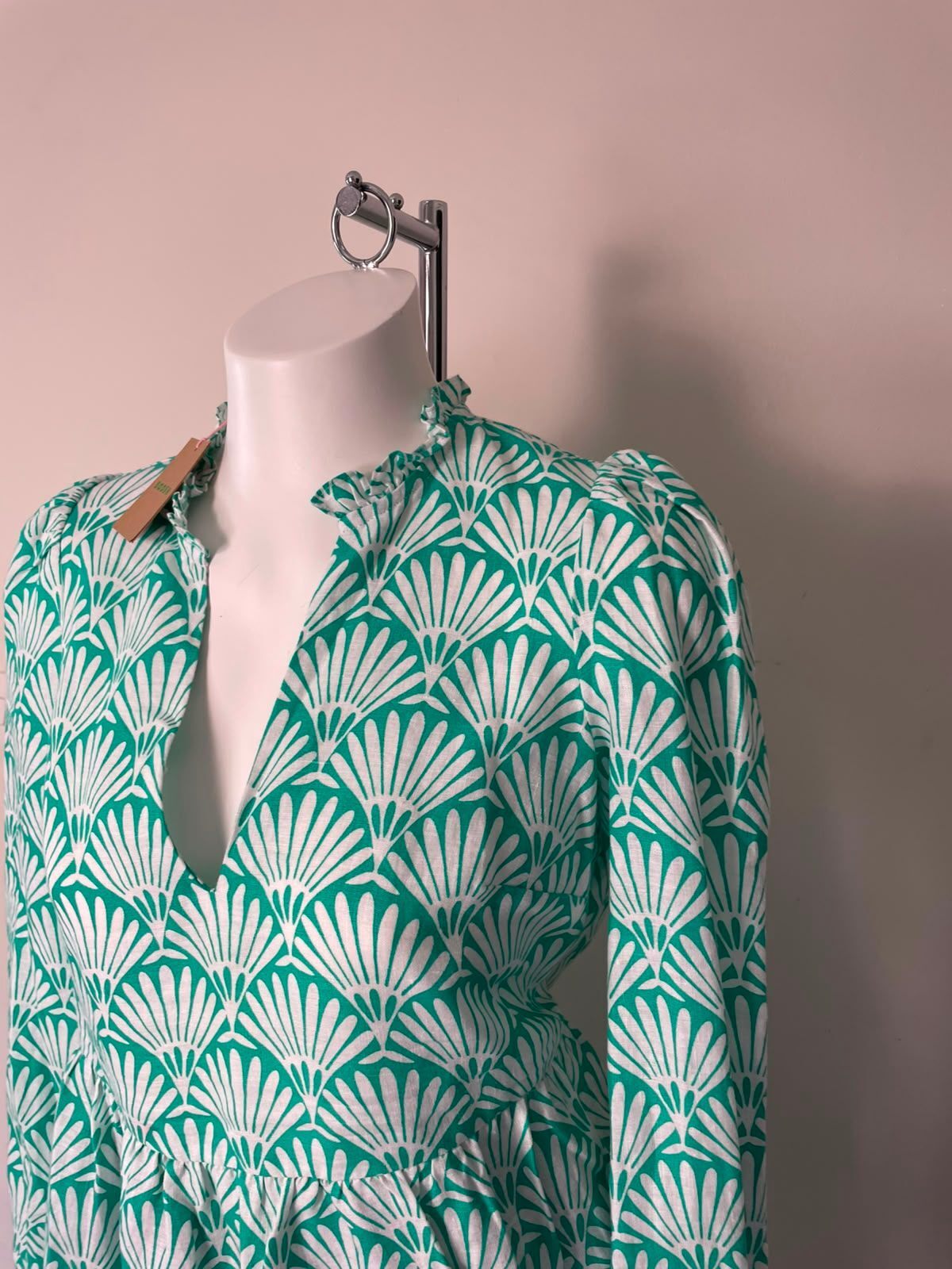 Boden Women's Esme Linen Pattern Print Mini Dress - UK 10 R Green/White RRP £126
