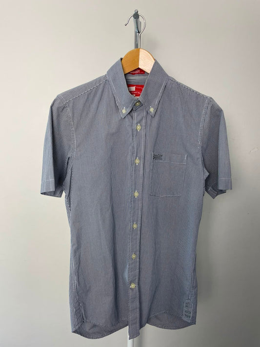 Superdry Men's Short Sleeve Oxford Style Button Up Shirt - M/Medium - Navy/Check