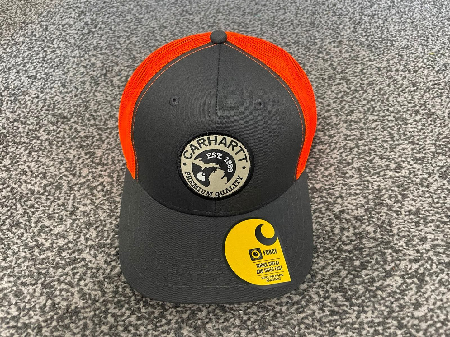 Carhaart Force Casual Fast Drying Truckers/Trucker Style Hat/Cap - Grey/Orange