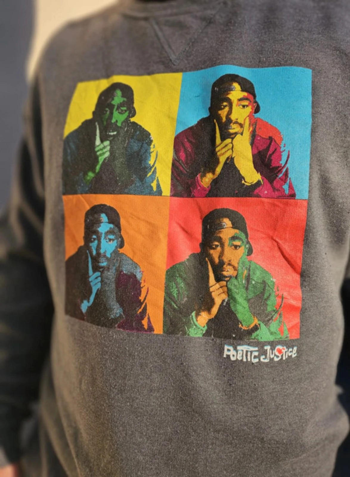 Unisex Grey Poetic Justice Tupac Pullover Hoodie - M/Medium