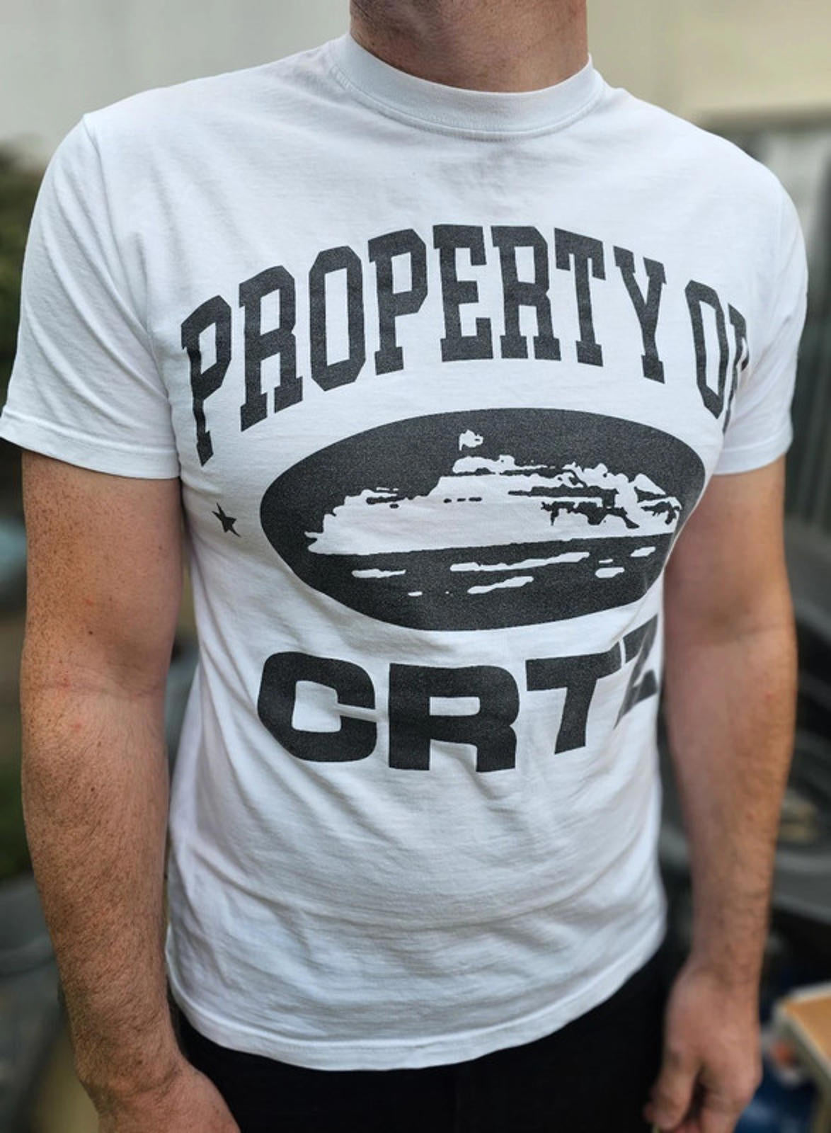 Corteiz 'Property Of CRTZ' White Short Sleeve Large Print T-Shirt - M/Medium**