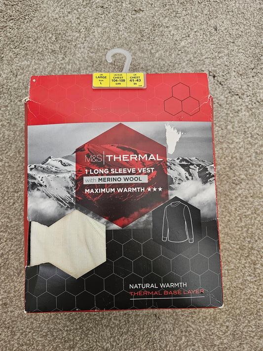 M&S Marks & Spencer Merino Wool Long Sleeve Thermal Base Layer T-Shirt - L