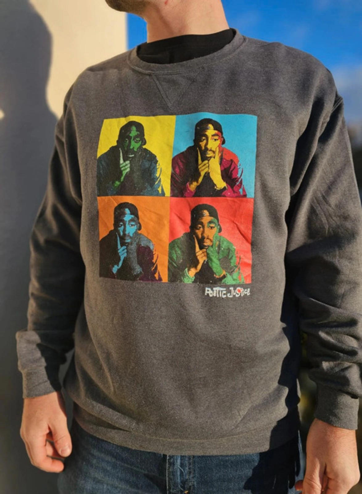 Unisex Grey Poetic Justice Tupac Pullover Hoodie - M/Medium