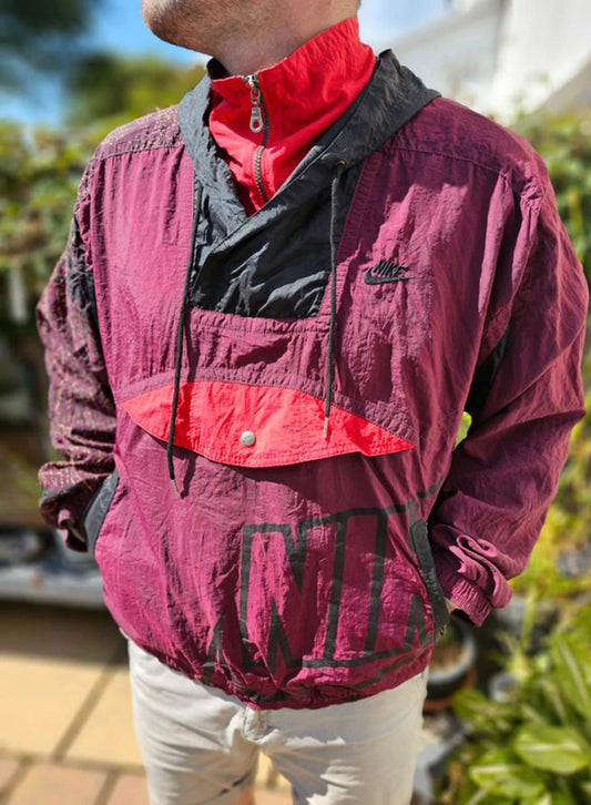 80's/90's Nike Vintage Nike Track/Windbreaker Style 1/2 Zip Hooded Jacket - L