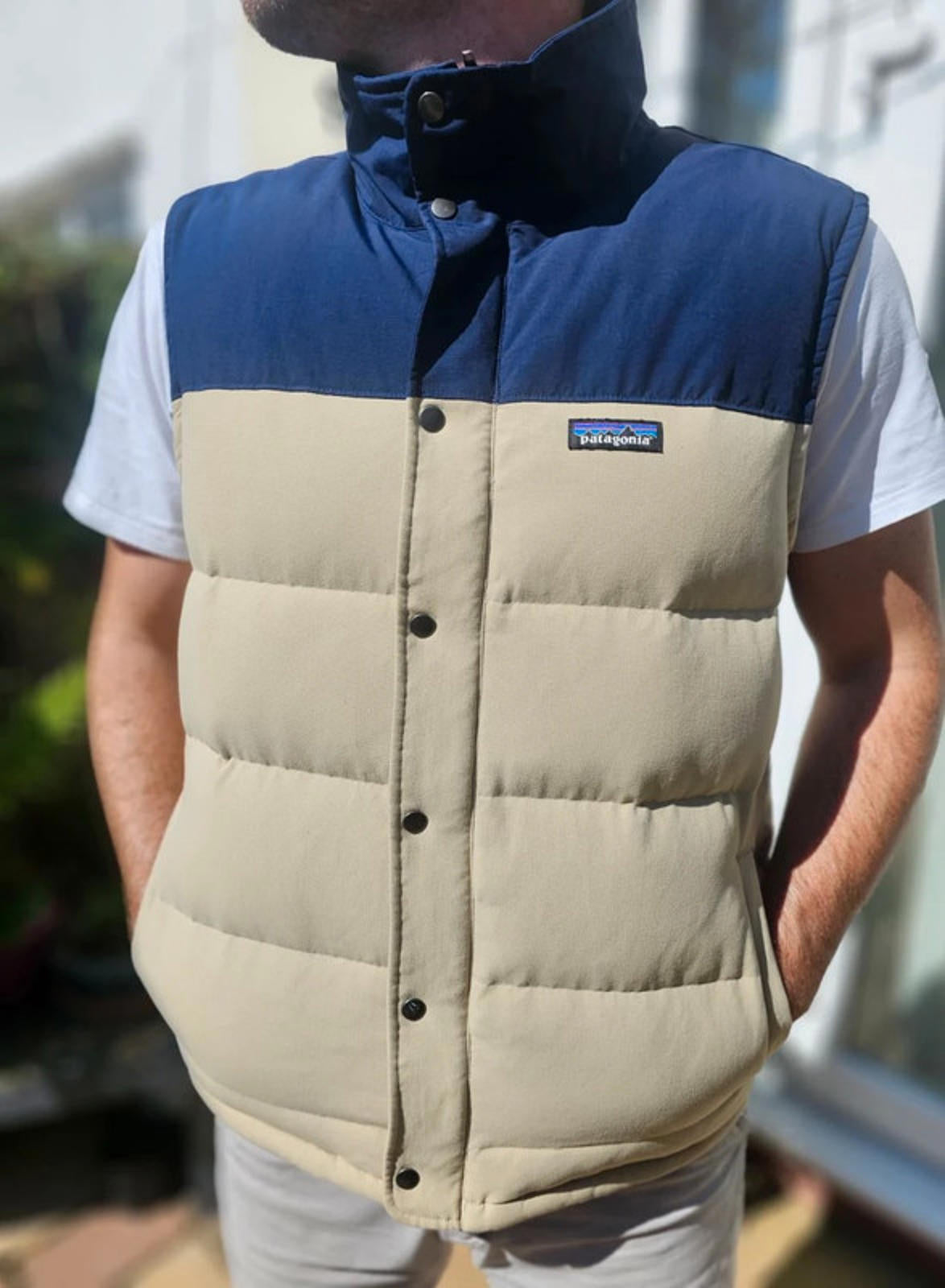 Patagonia Mens Bivy Down Vest Ash Tan Gilet/Body Warmer - L/Large