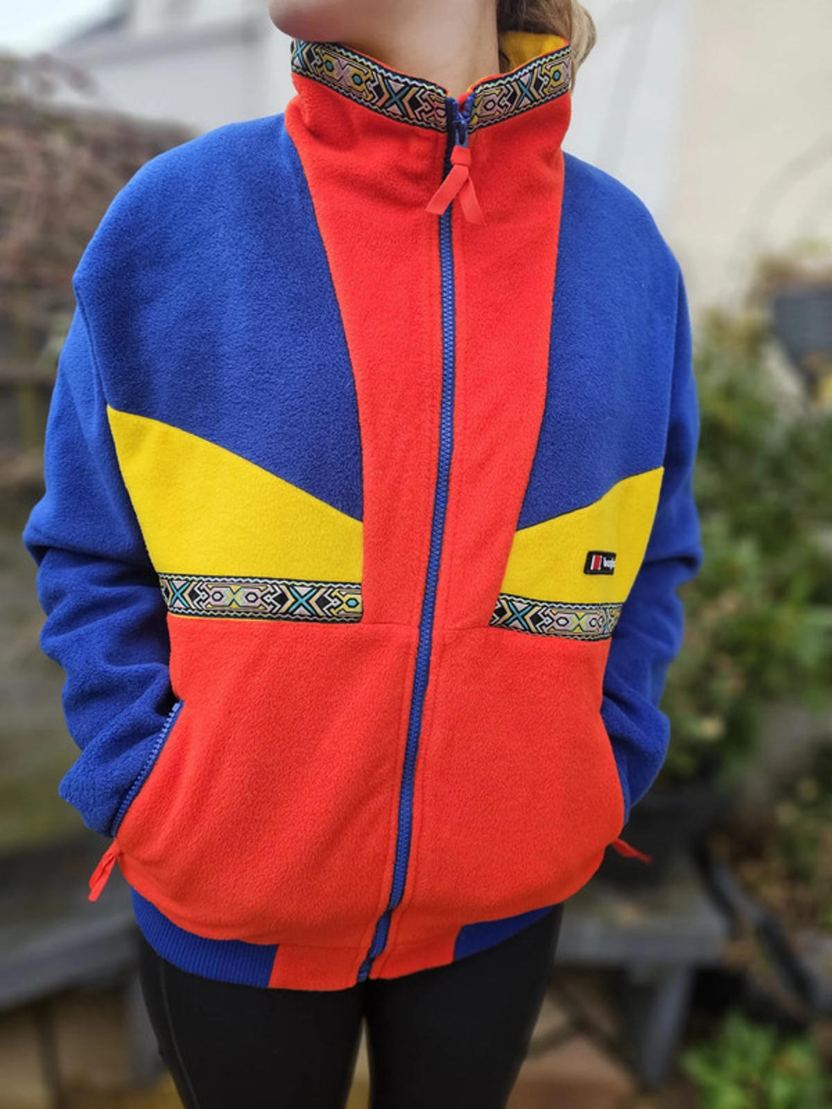 Berghaus Iconic Blue/Red/Yellow Full Zip Aztec Tramantana Fleece Jacket Unisex-S