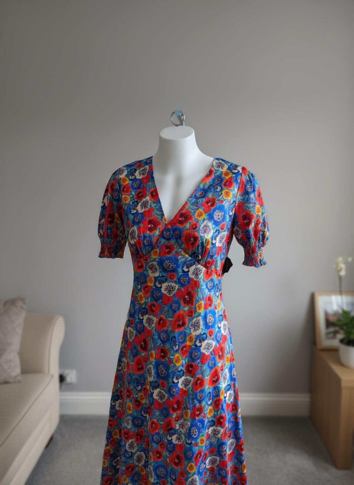 Joanie Womens' Colleen Pansy Floral Print Midi Spring Races Dress - 14