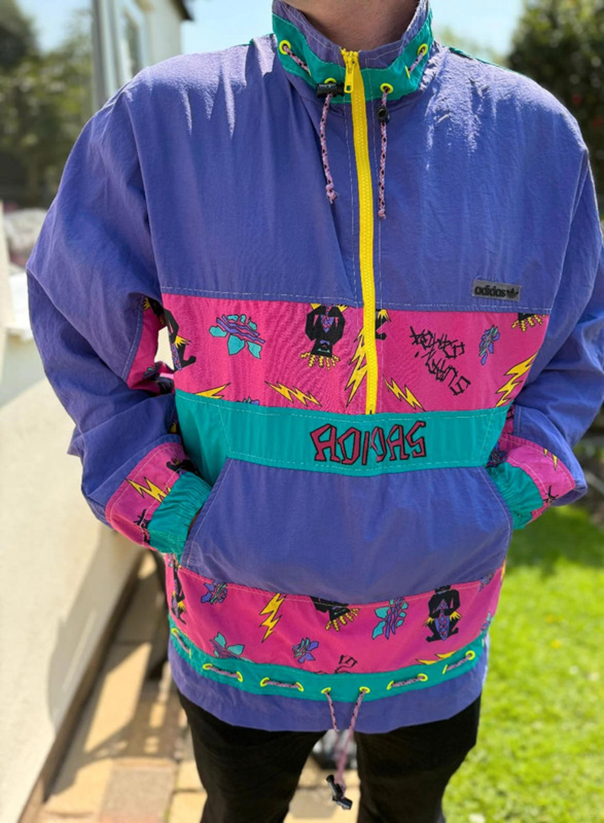 Vintage Adidas Tiki Style Half Zip Windbreaker Track Jacket 80s 90 - L/Large**