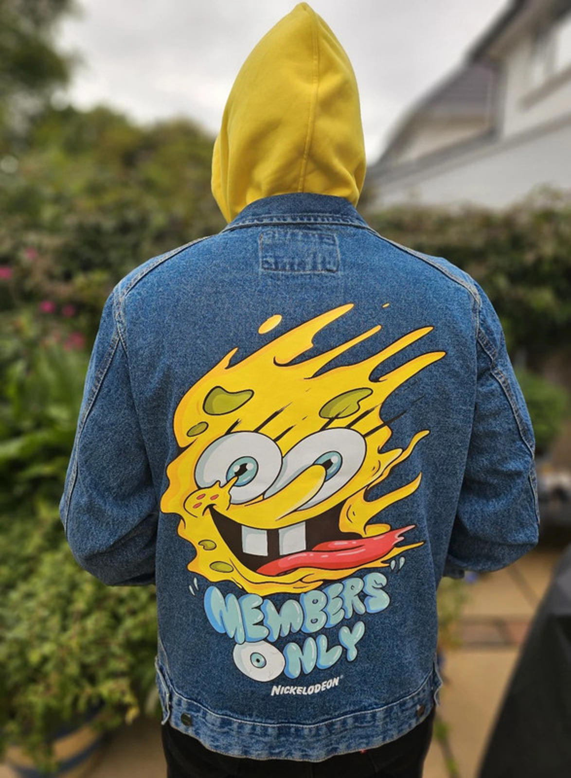 Rare Members Only X Nickelodeon X Sponge Bob Hoodie Denim Jacket - L/Large