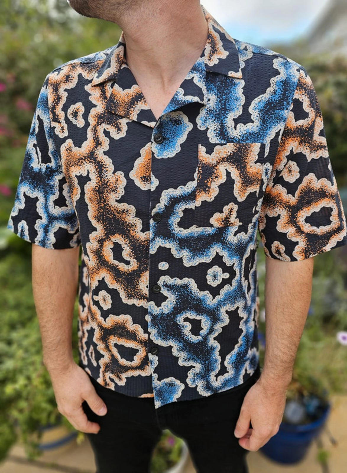Brand New Mens EDWIN Japan Kumo Pattern Short Sleeve Shirt RRP £130 - M/Medium