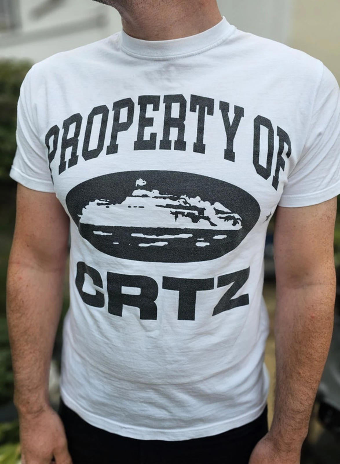 Corteiz 'Property Of CRTZ' White Short Sleeve Large Print T-Shirt - M/Medium**
