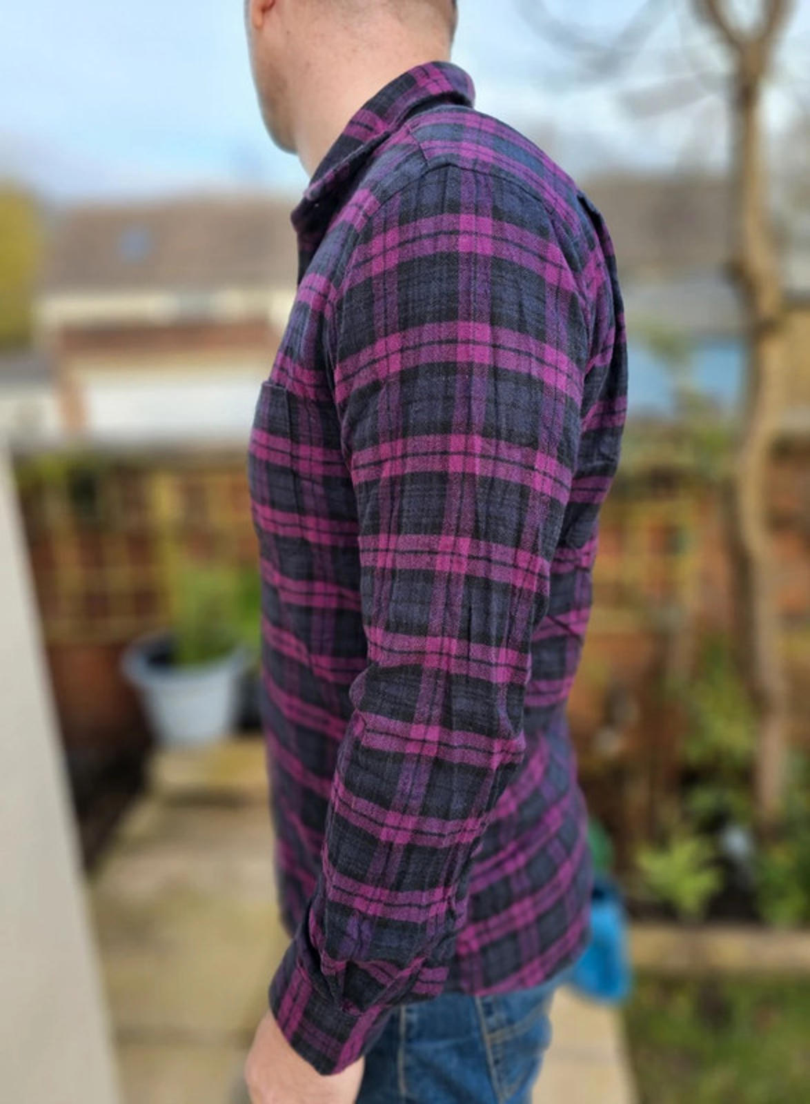 Mens Uniqlo Purple Checked Long Sleeve Button Up Shirt - L/Large