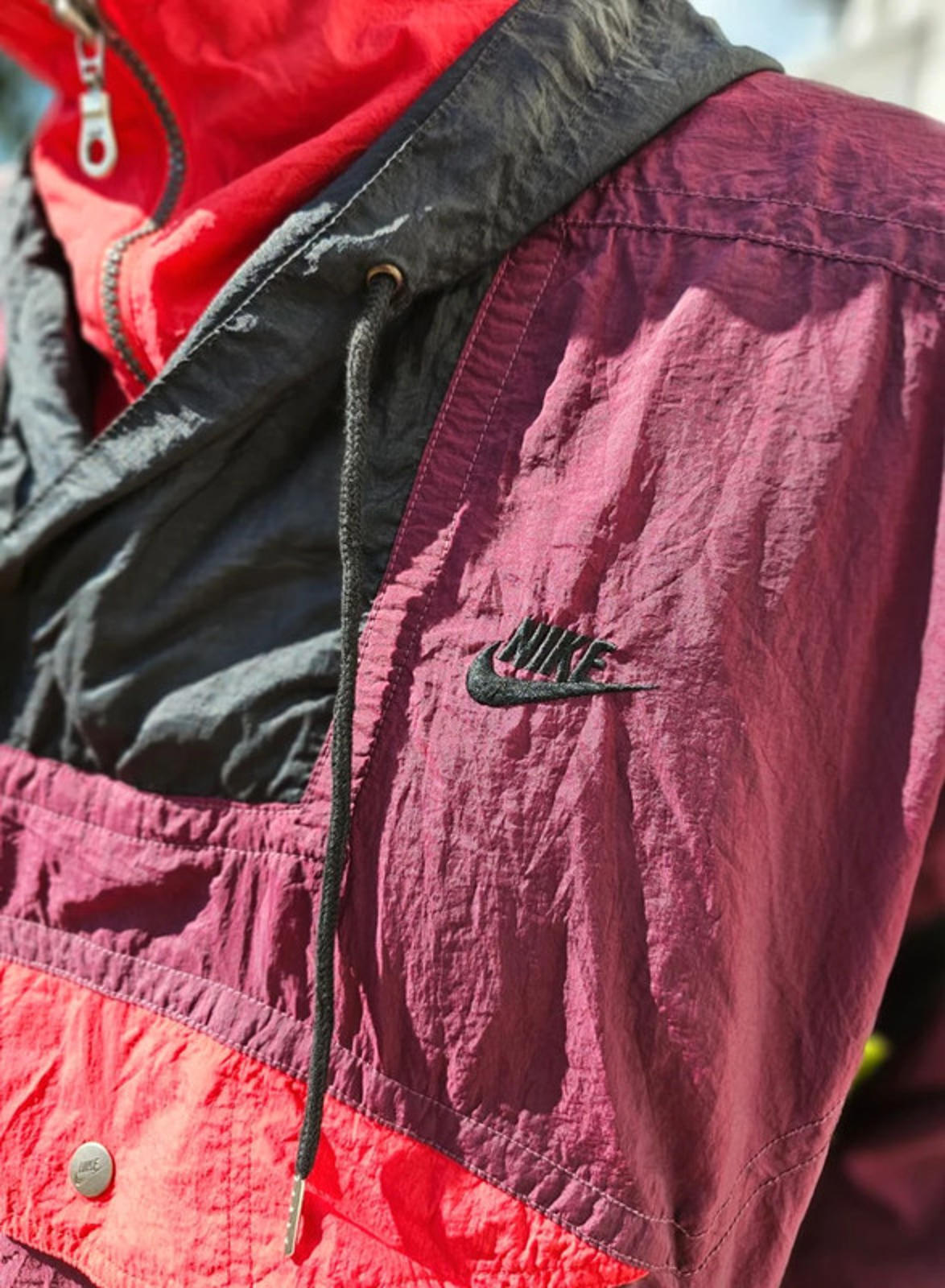 80's/90's Nike Vintage Nike Track/Windbreaker Style 1/2 Zip Hooded Jacket - L