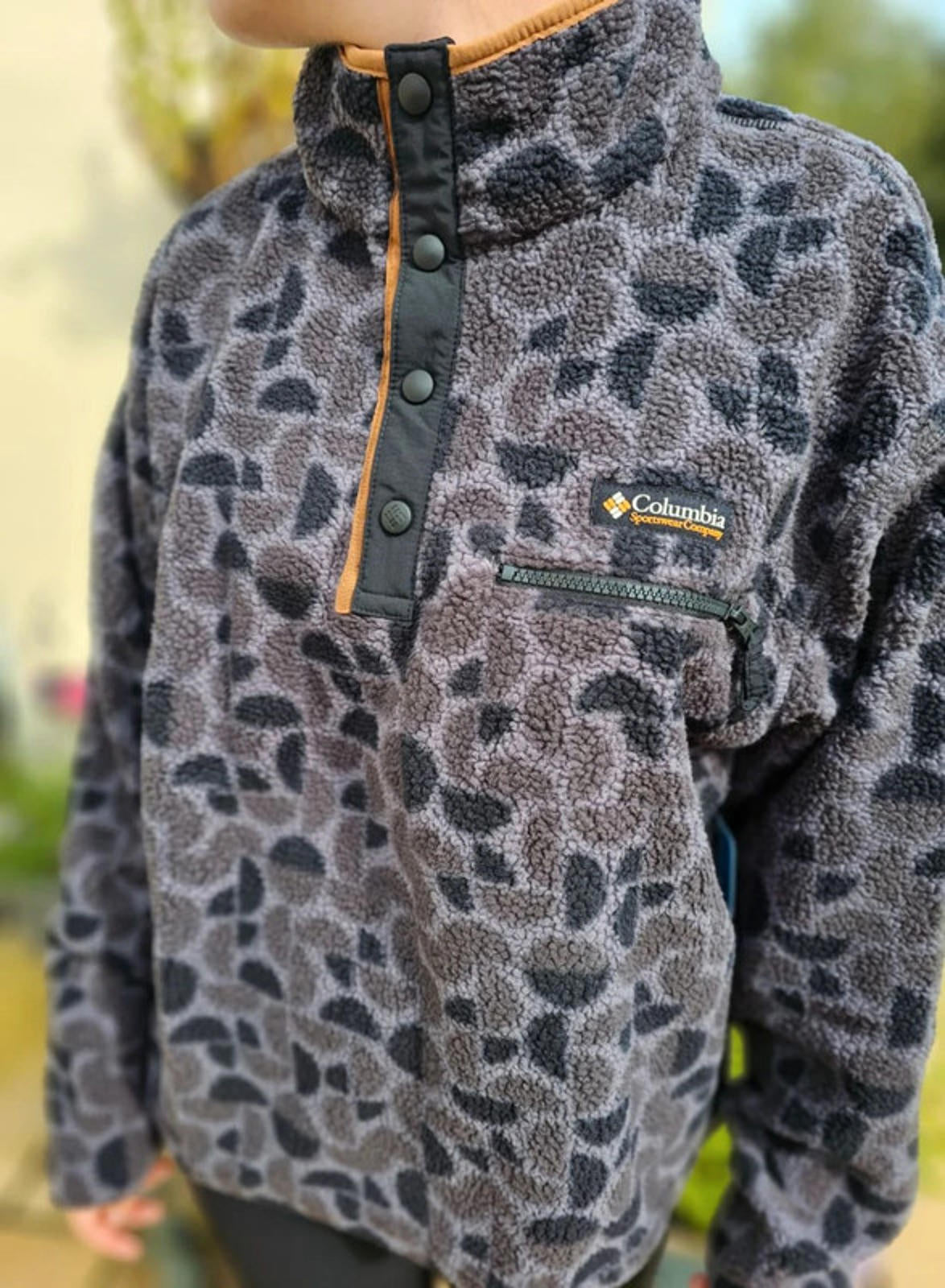 Columbia Snap Button Pullover Pattern Fleece Jumper - L/Large NWT Hike Walk