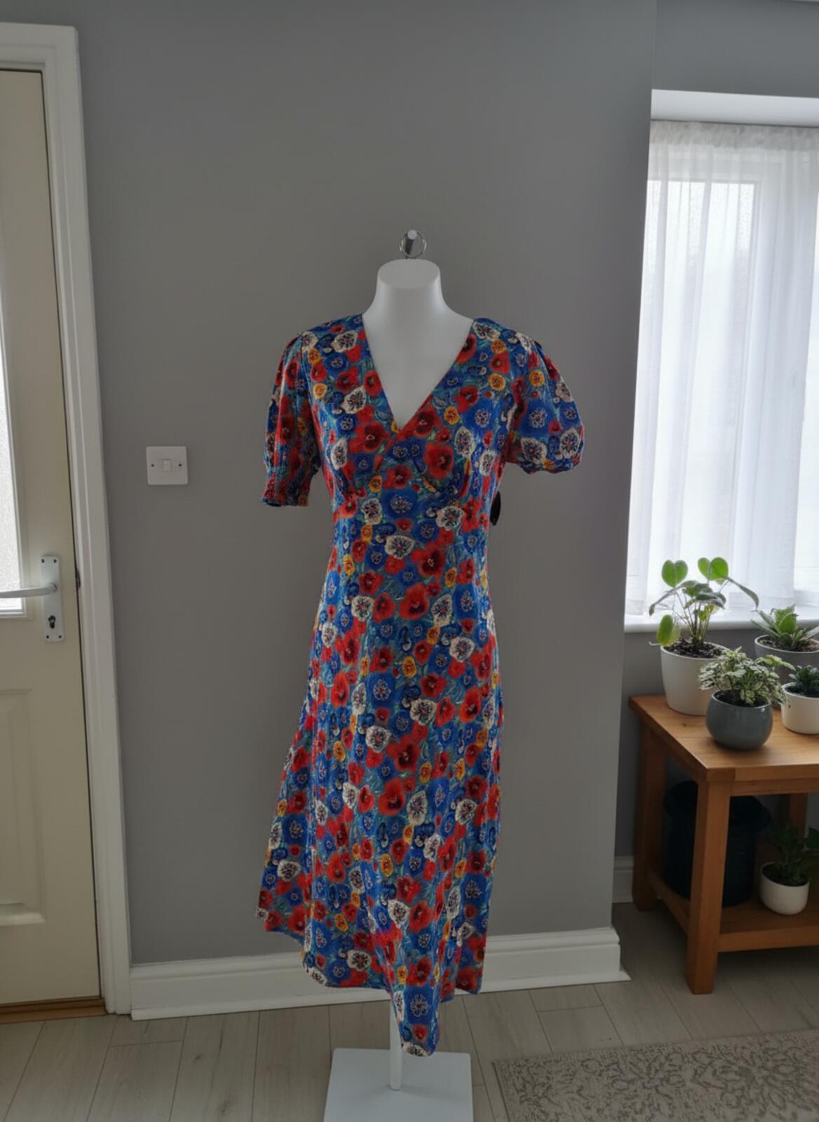 Joanie Womens' Colleen Pansy Floral Print Midi Spring Races Dress - 14