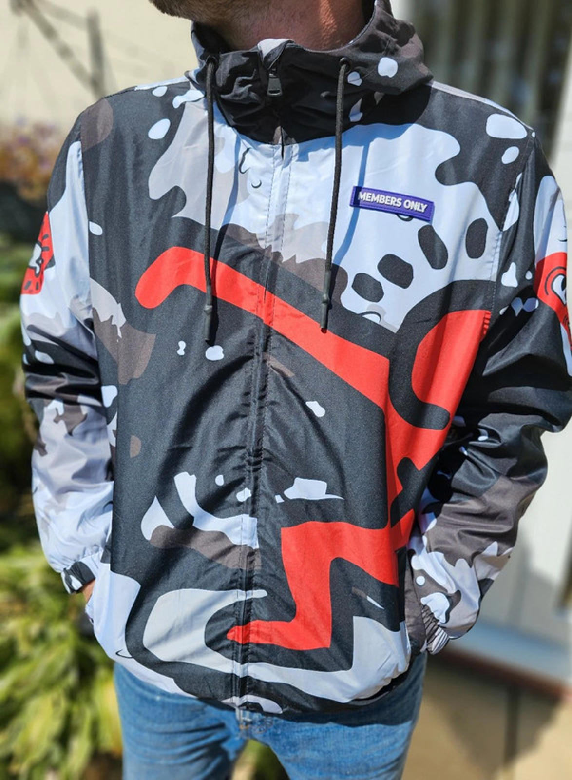 Keith Haring X Members Only Full Zip Hooded Windbreaker Jacket - L/Large