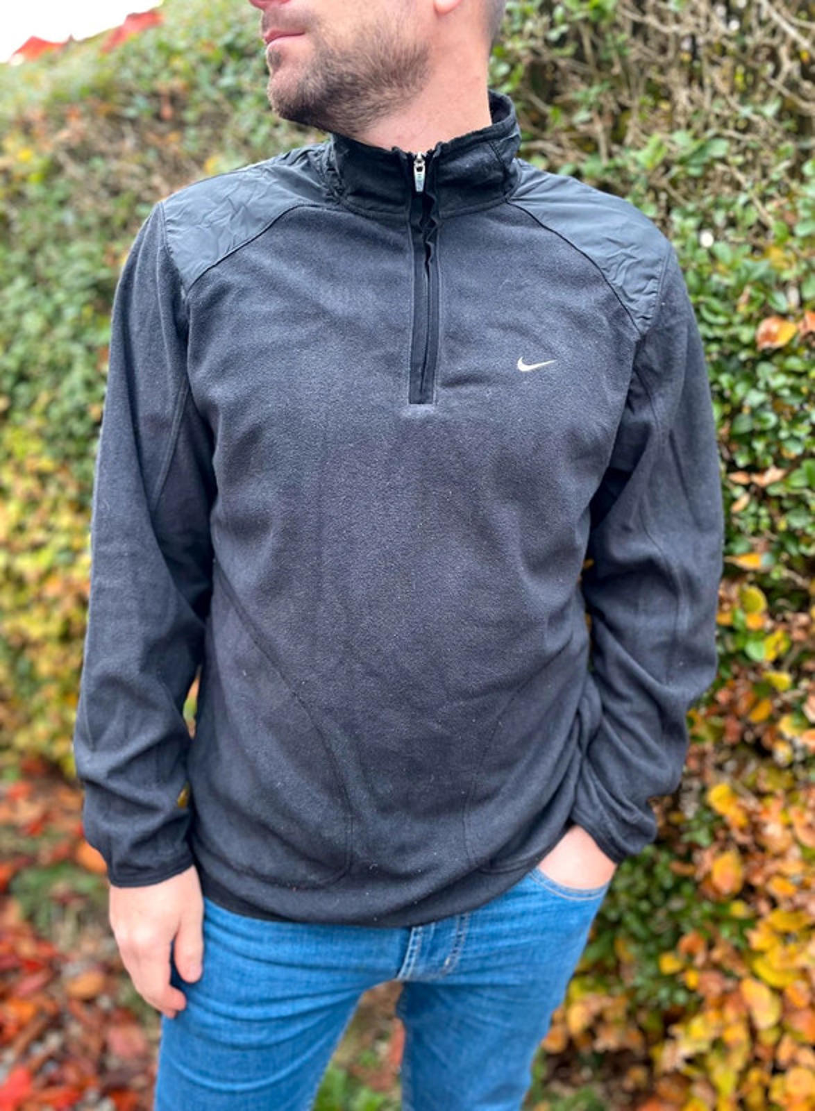 Vintage Nike Silver Tag 1/4 Zip Fleece Pullover Jumper Black - L/Large