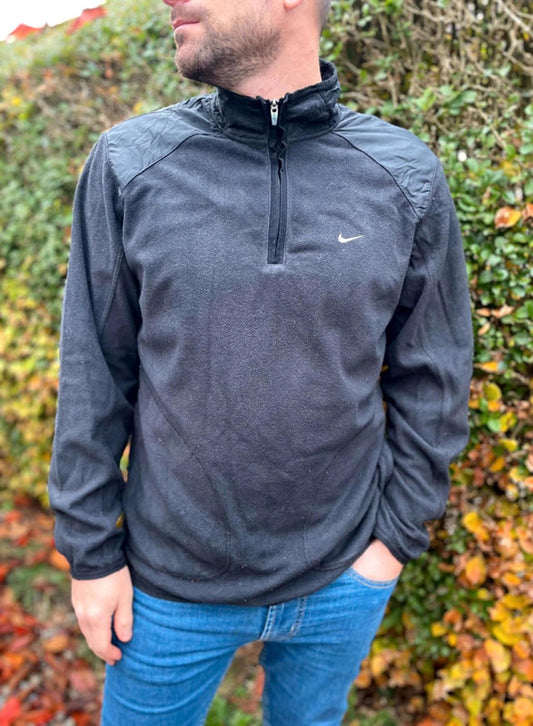 Vintage Nike Silver Tag 1/4 Zip Fleece Pullover Jumper Black - L/Large