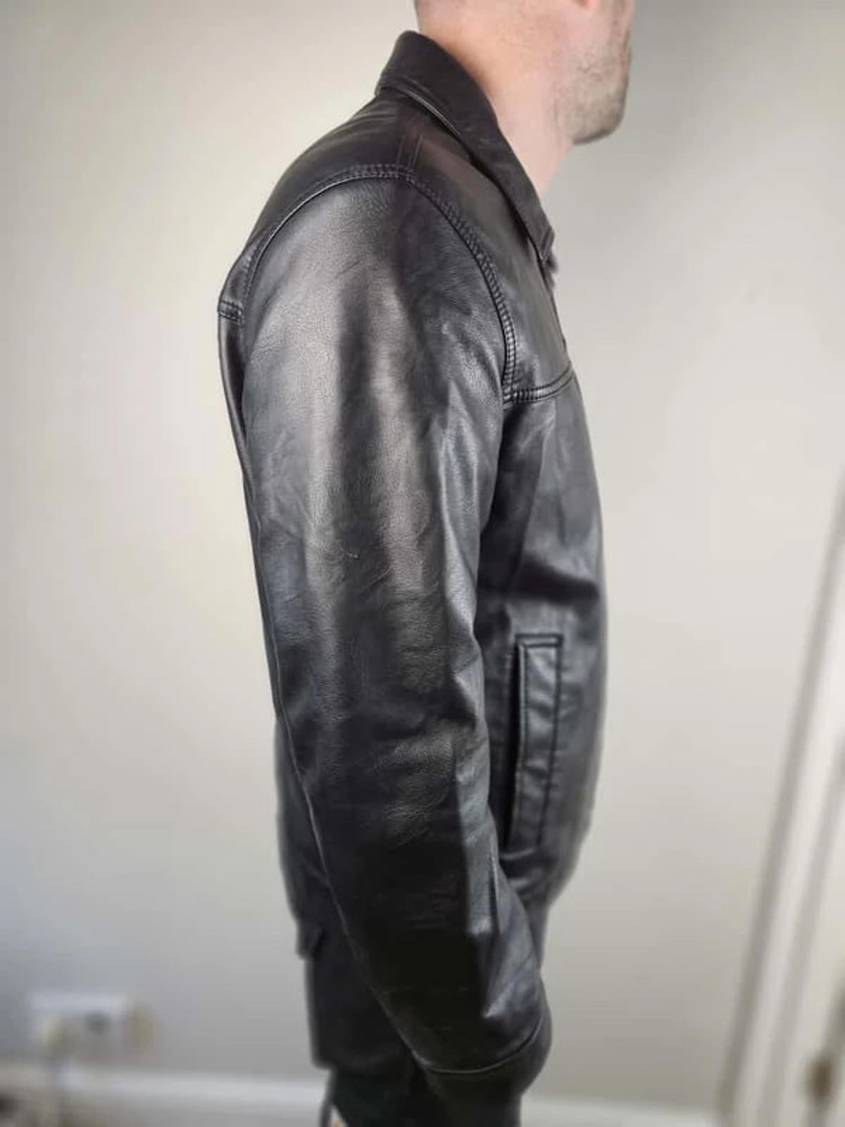 Tommy Hilfiger Mens Full Zip Black Faux Leather Jacket - L/Large