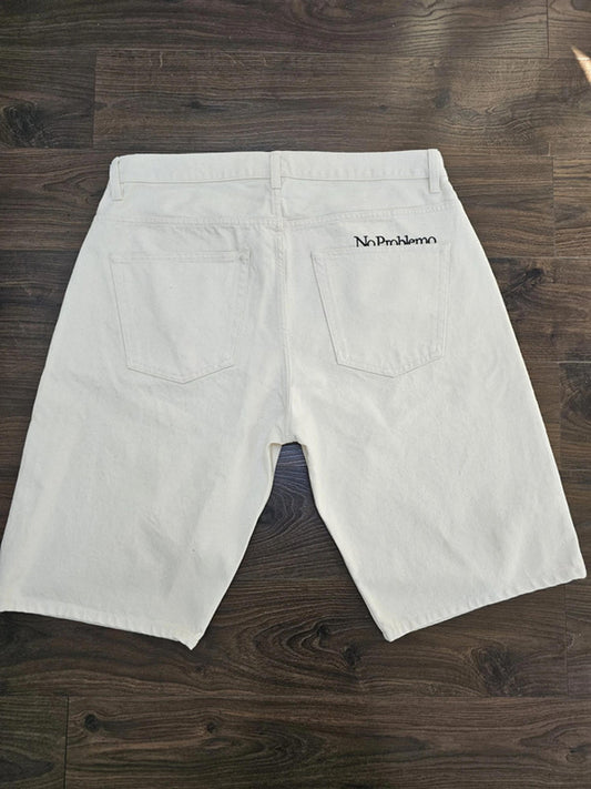 Brand New With Tags No Problemo Cream Jean Shorts/Jorts - W40/L13 Streetwear