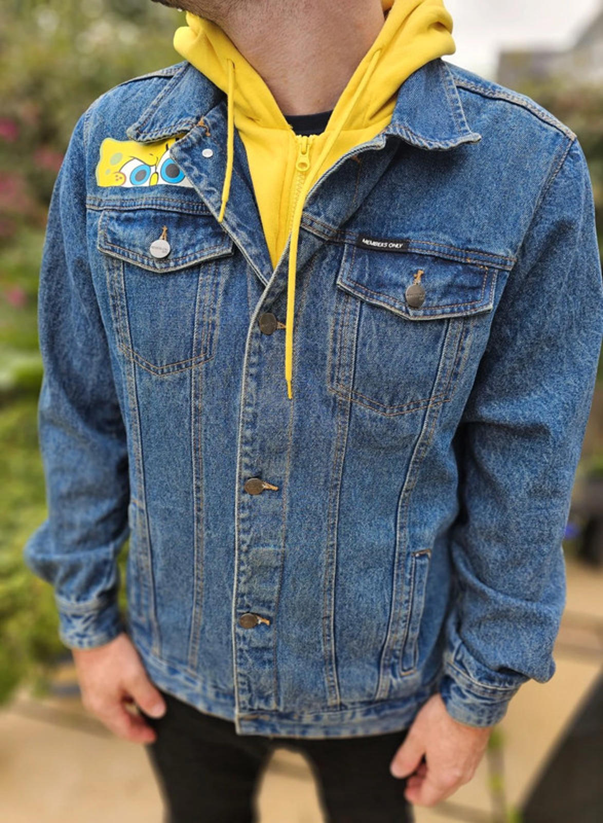 Rare Members Only X Nickelodeon X Sponge Bob Hoodie Denim Jacket - L/Large