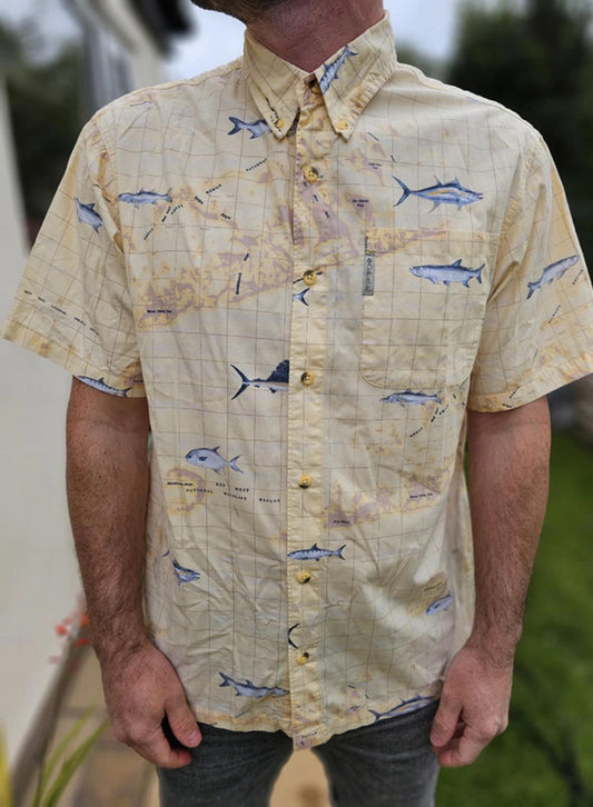 Vintage Columbia River Lodge Geographical Fishing Short Sleeve Shirt - M/Medium