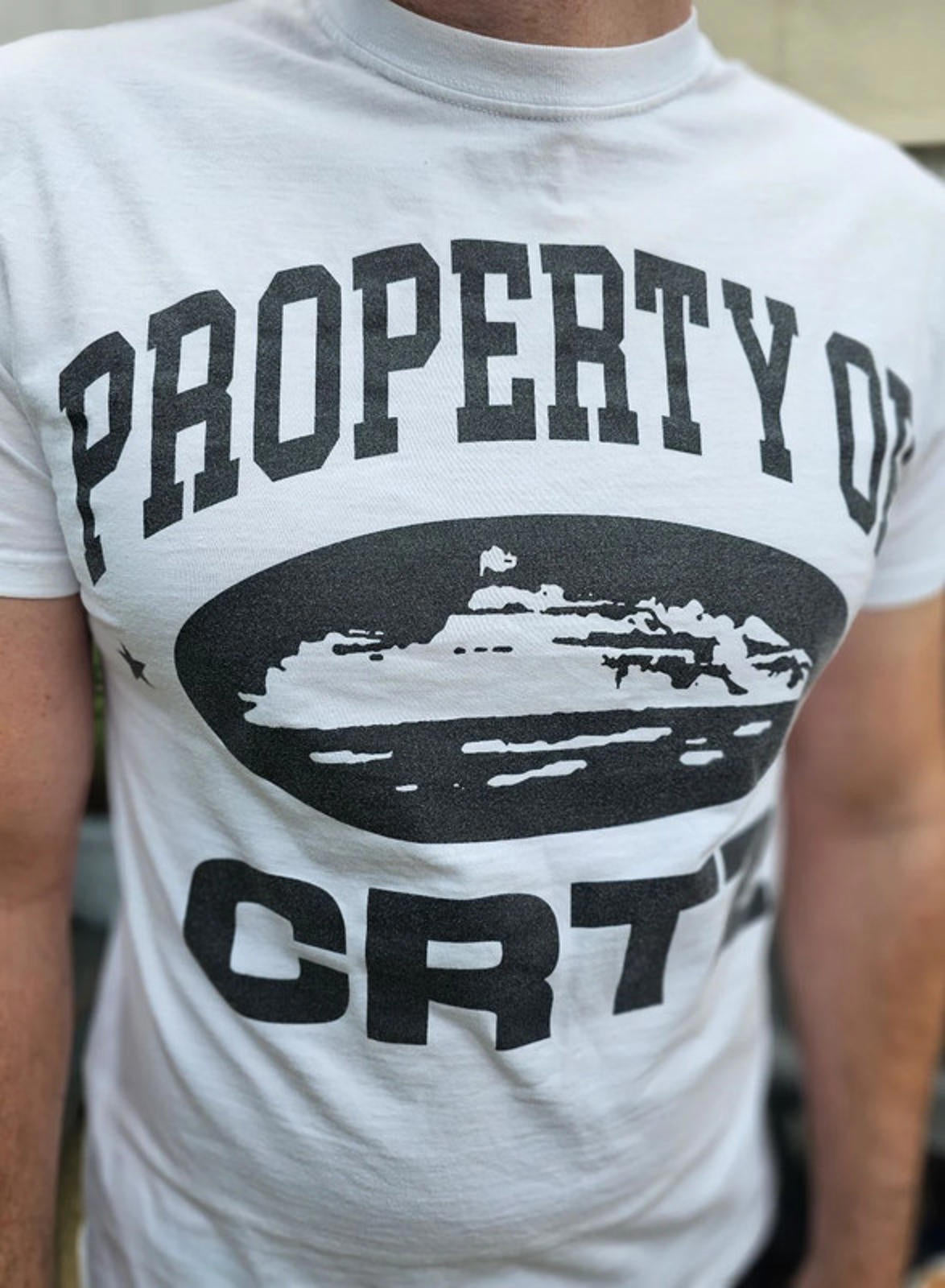 Corteiz 'Property Of CRTZ' White Short Sleeve Large Print T-Shirt - M/Medium**