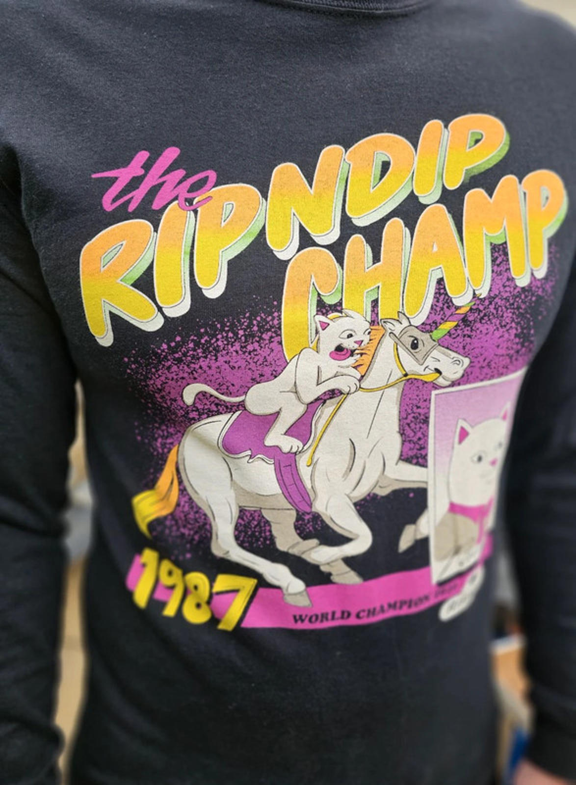 Ripndip Black Long Sleeve Riding Champ Nermal Print T-Shirt - M/Medium*