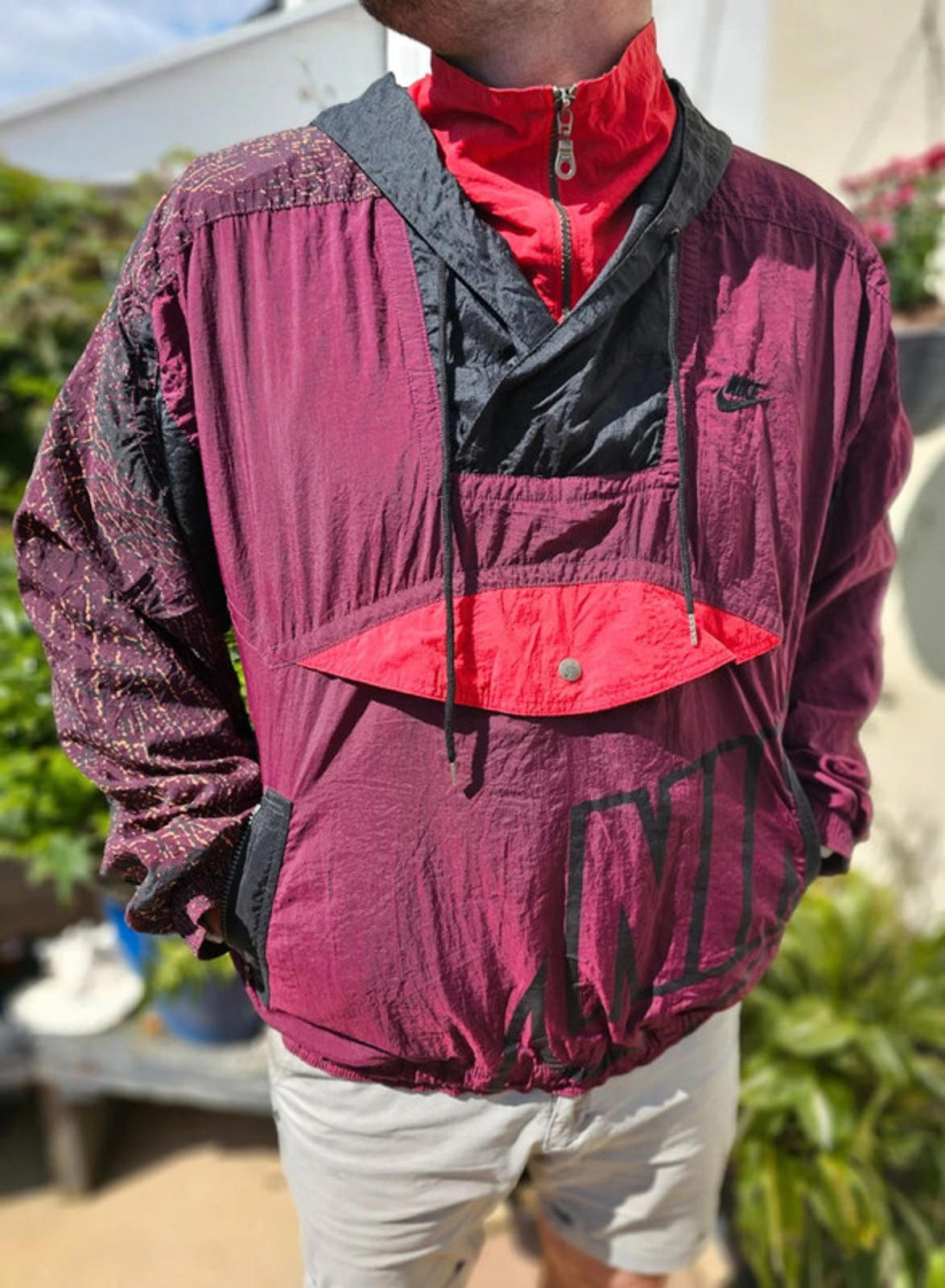 80's/90's Nike Vintage Nike Track/Windbreaker Style 1/2 Zip Hooded Jacket - L