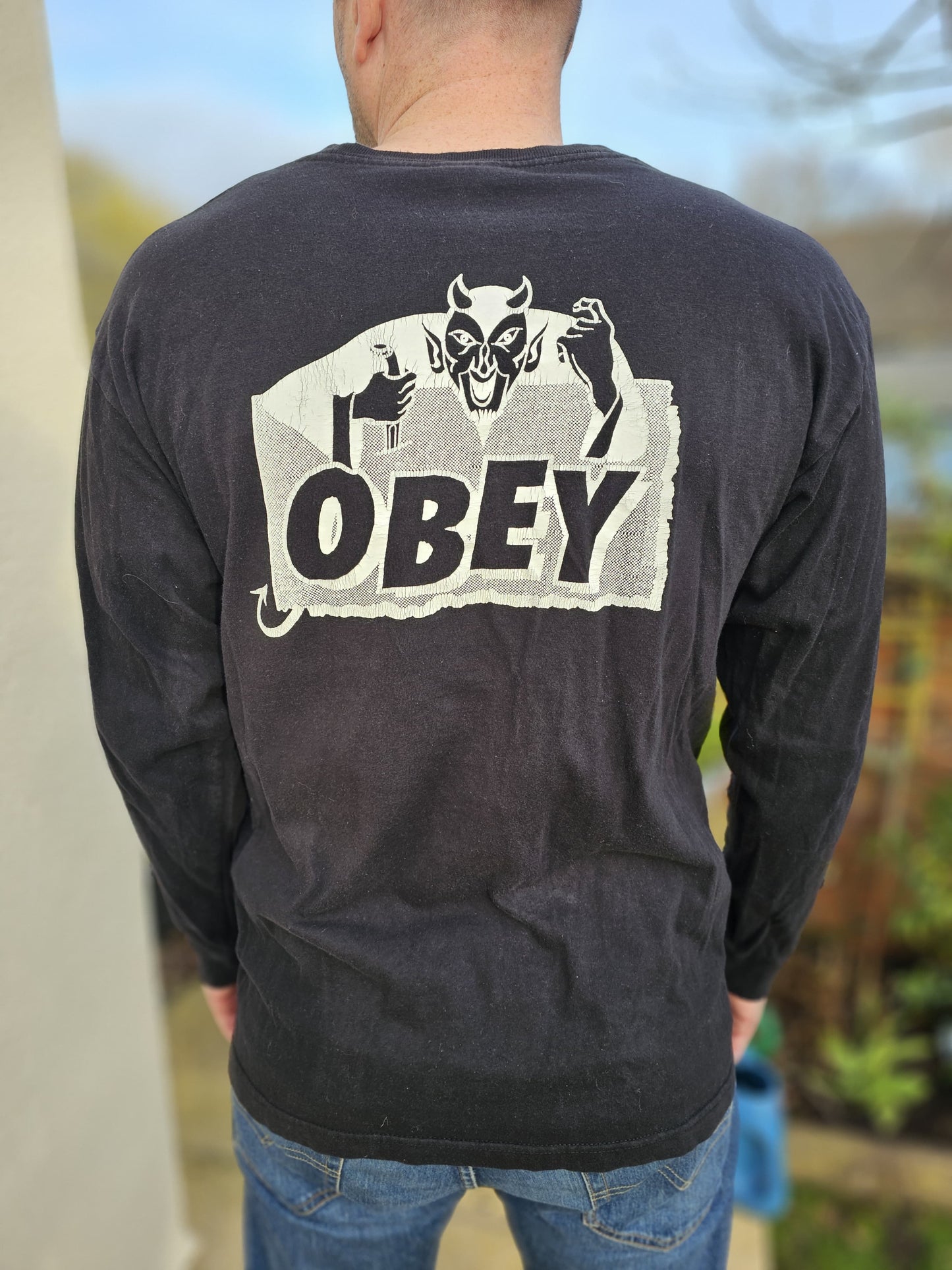 Awesome Obey Devil Black Long Sleeve Tee T-Shirt Top - L/Large