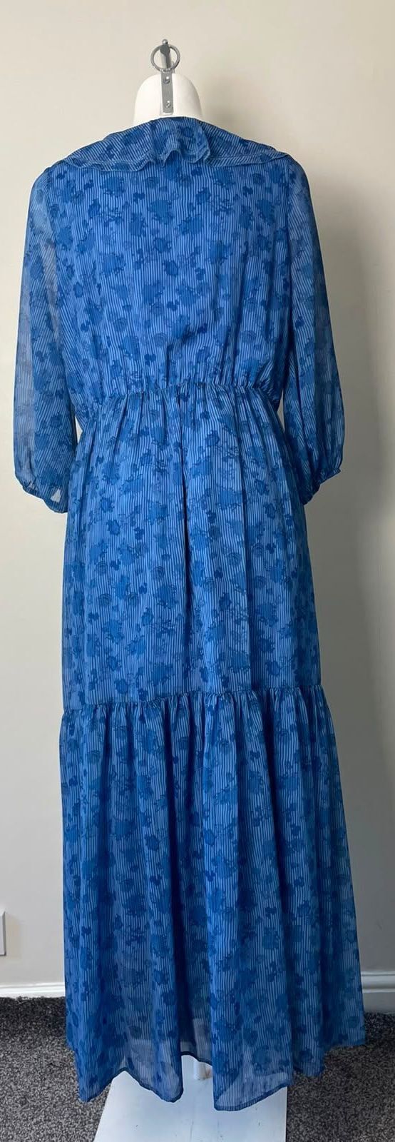 Tommy Hilfiger Women's Frill Neck Printed Maxi Dress - UK 12 - Blue - RRP £230