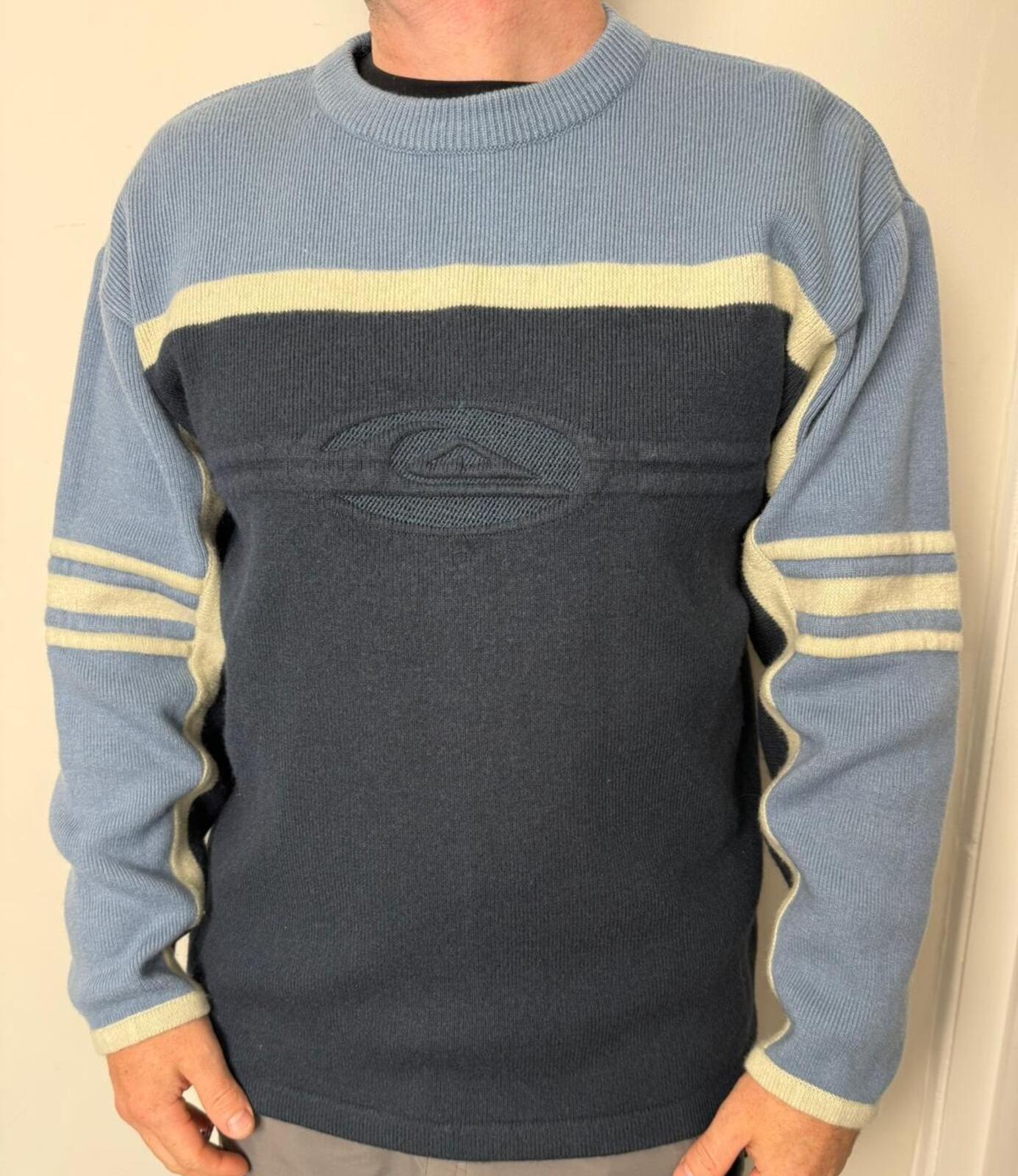 Quiksilver Mens Y2K 2000's Wool Blend Knitted Jumper - L/Large - Navy/Blue