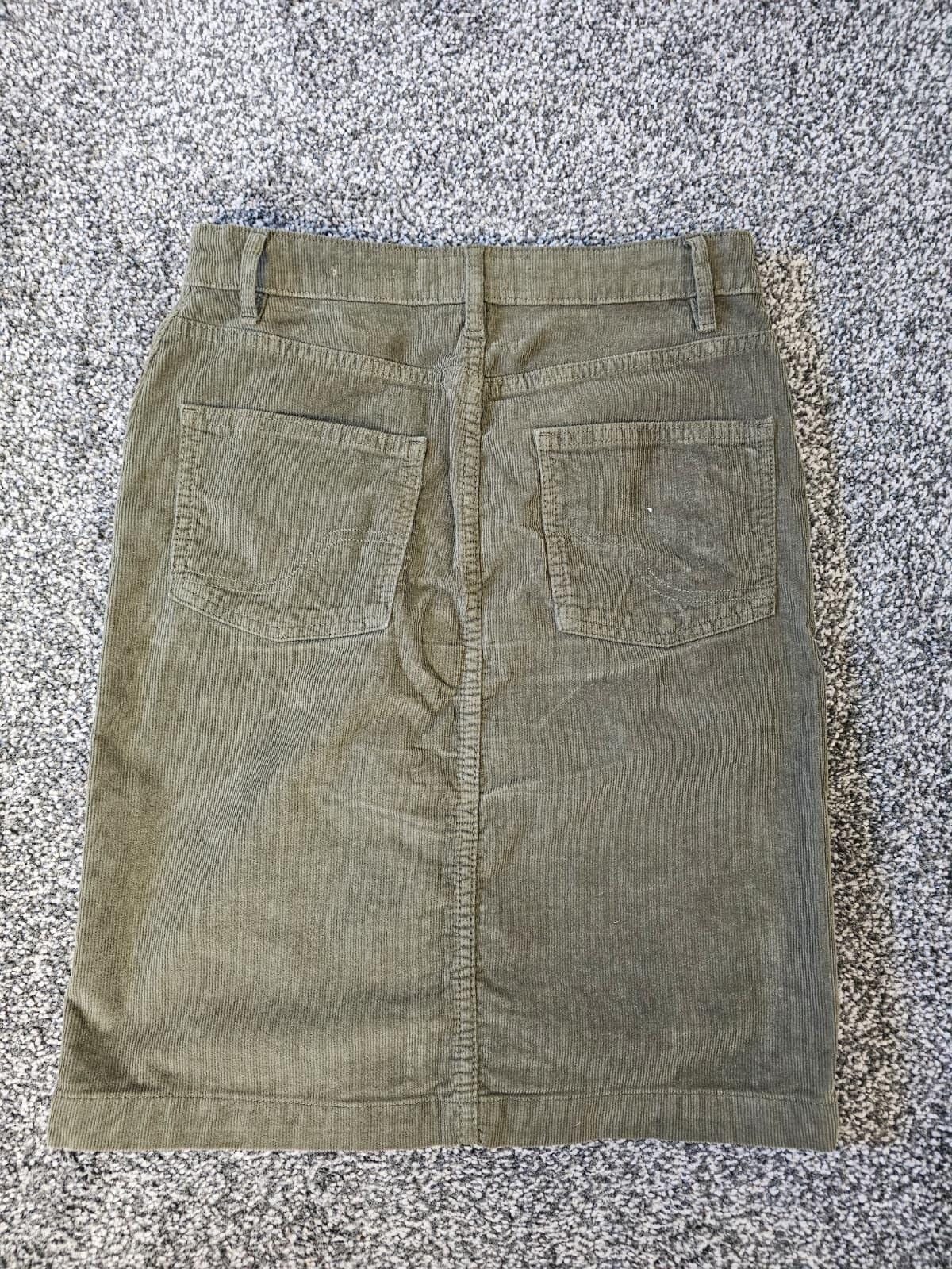 Fat Face UK Women's Corduroy Button Front Skirt - UK 6 - Dark Green/Khaki