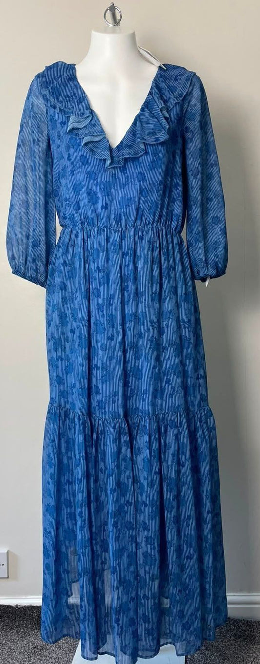 Tommy Hilfiger Women's Frill Neck Printed Maxi Dress - UK 10 - Blue - RRP £230