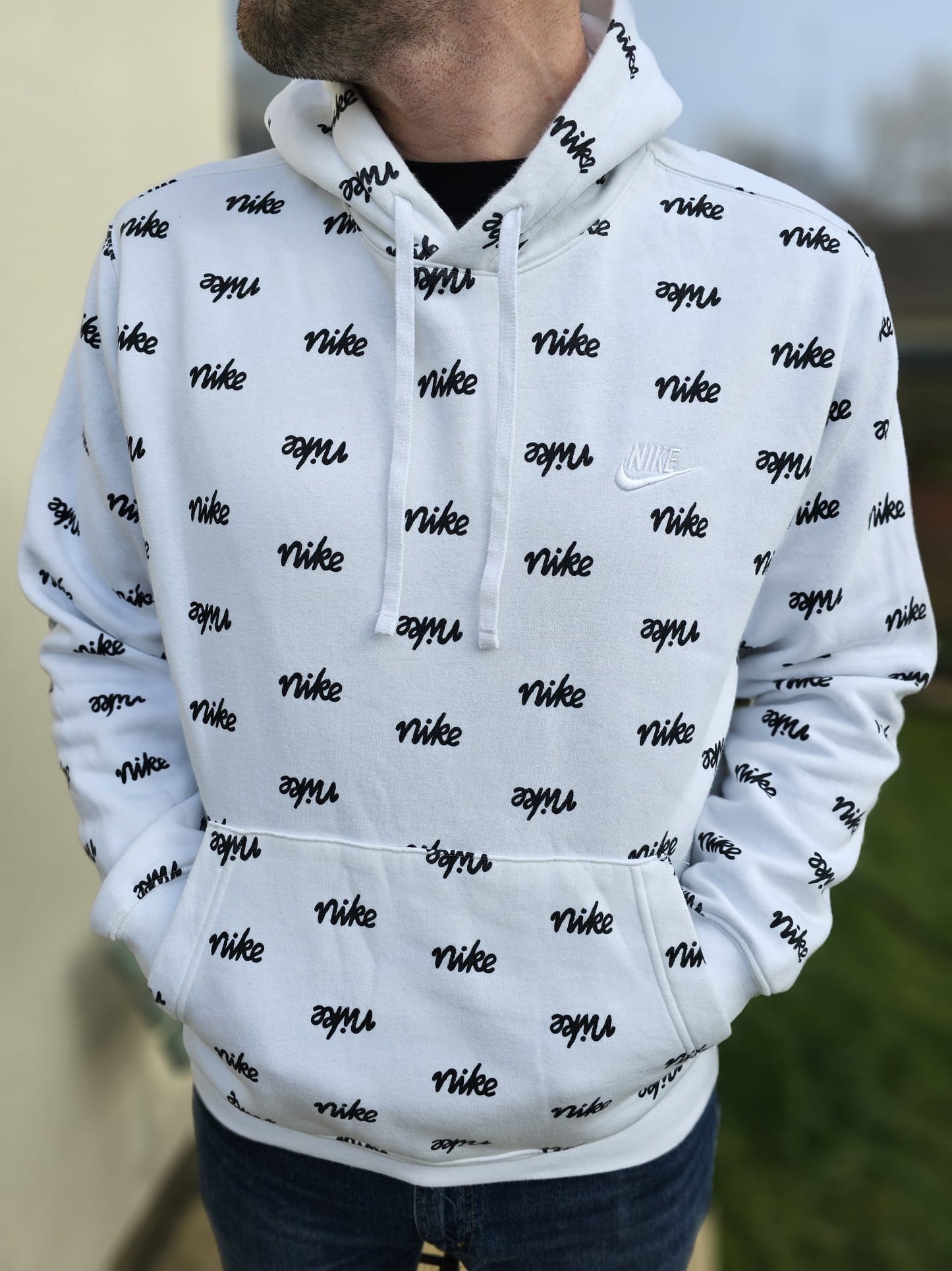 Nike White All Over Print Hoodie - L/Large